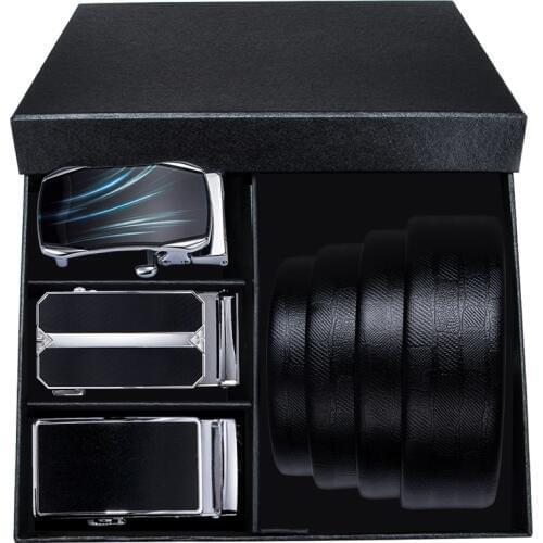 Hi-Tie Business Style Cowskin Genuine Leather Belts for Men Automatic Buckle Blue Belt with gift box Luxury Mens Leather Belts