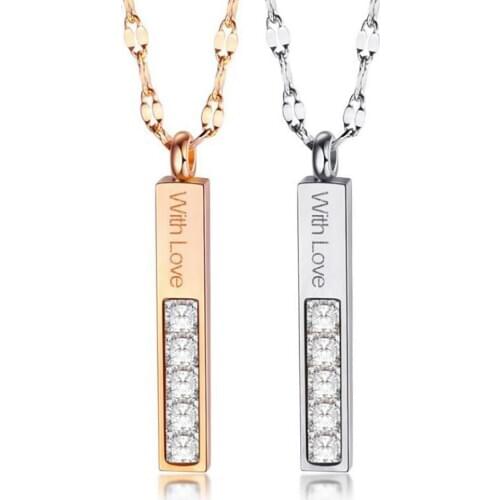 Stainless Steel Cubic Zirconia Stones Rose Gold Minimalism Cuboid Pendant Necklace Jewelry Gift For Him