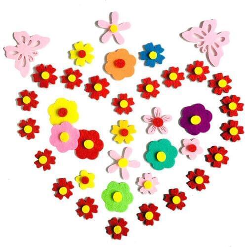 100pcs Colorful Flowers Nonwoven Wool Felt Fabric Pads Petal Wall Stickers Kindergarten School Classroom Handmade DIY Material