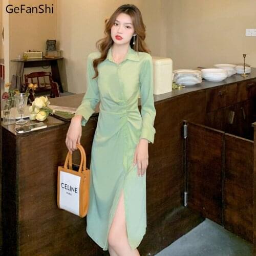 2021 New Spring Autumn Women Dresses French Style Casual Long Sleeve Split Sexy Dress Fashion Elegant Slim Office Dresses Robe