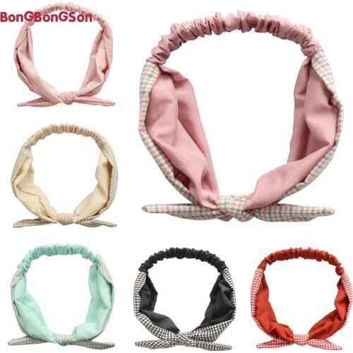 Baby Bows Headband Elastic Newborn Kids Girls Boys Knot Hair Bands Children Plaided Rabbit Ear Headband bandeau bebe fille