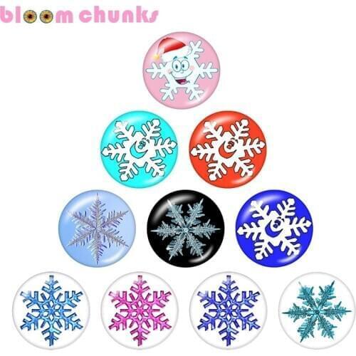 Christmas snowflake 12mm/18mm glass snap button Round photo glass cabochon jewelry flat back Making findings C1239