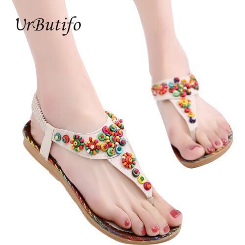 Urbutifo New Summer Sandals for Girls Female Casual Retro Flat Heel Ankle Strap Women Rome Style Beach Shoes Plus Size 36-42