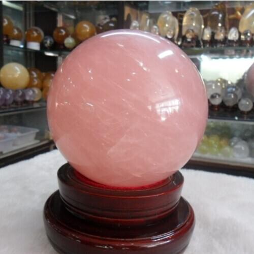 Natural rose quartz crystal ball+stand