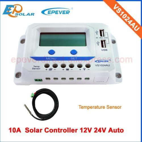 PWM Charging Solar panels system 12V 24V auto work EPEVER Solar Controller VS1024AU 10A LCD display Screen with tem sensor