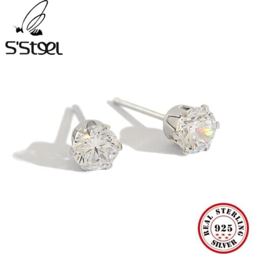 SSTEEL Minimalism Zircon Earring 925 Sterling Silver Stud Earrings For Women Pendientes Plata De Ley 925 Mujer Fine Jewelry