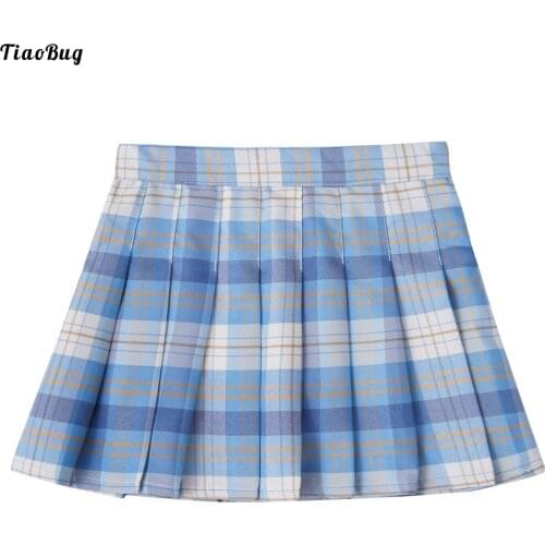 TiaoBug Kids Girls Stylish Pleated Plaid Skirt Clothing Elastic Waistband Shorts Lining Anti-Emptied All-Match Grid Skirt