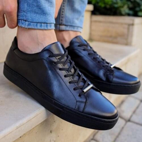 Tezcan Hakiki Deri 7601 Siyah Deri Siyah Taban Erkek Spor Ayakkabı Yeni Sezon Yazlık Tüm Kıyafetlere Uygun Tasarlandı Ucuzda