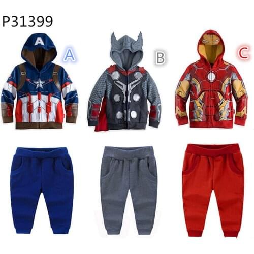 2021 spring and autumn child Marvel hooded long sleeve casual two-piece suit in children casual cool