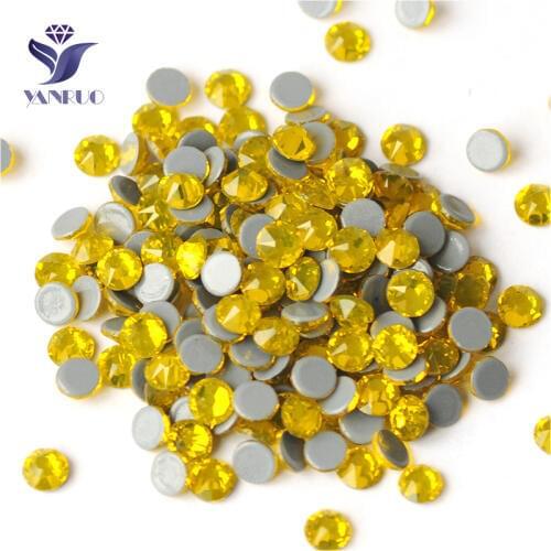 YANRUO 2088HF All Sizes Citrine Flatback Glitter Gems Glass Strass Hotfix Crystals DIY Iron On Rhinestones For Crafts