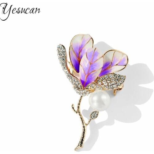 Simple Flower Crystal Brooches Pin Charm Collar Jewelry Accessories Tulip Flower Enamel Brooch for Women Metal Coat Pins Gift