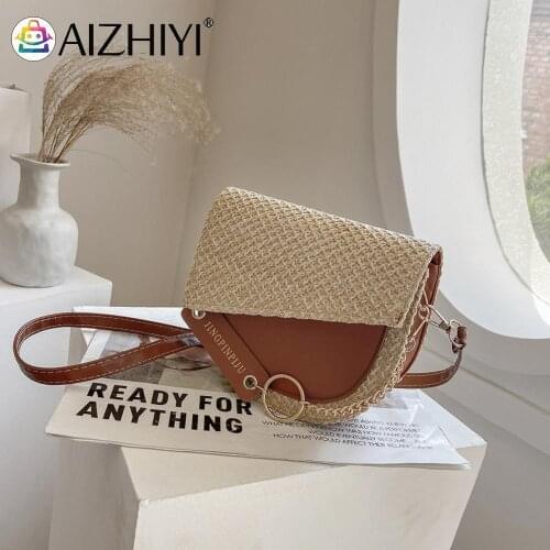 Fashion Women PU Leather Woven Patchwork Shoulder Crossbody Messenger Saddle Bag Casual Ladies Small Handbags Purse