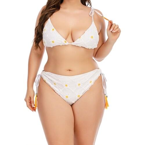 Womens Plus Size Sexy Swimwear 2 Piece Swimsuits String Tie Floral Triangle Bikini Bathing Suits Beachwear Set Biquinis Feminin