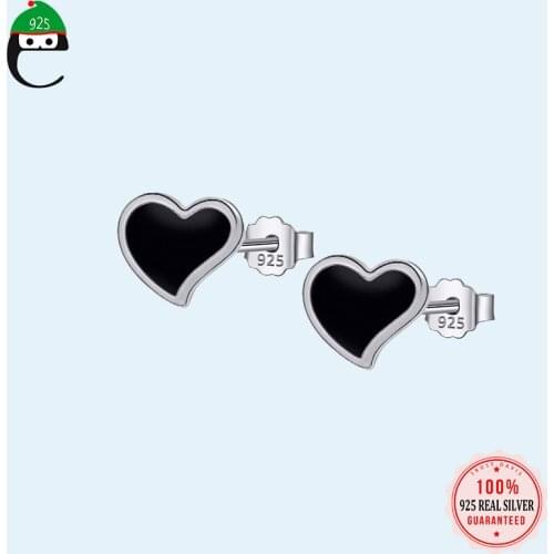 ElfoPlataSi Real 925 Sterling Silver Fashion Romantic Heart Charm Stud Earring For Women Wedding Valentines Day Jewelry DD372