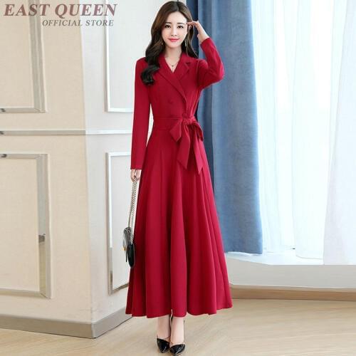 Women Dress Autumn 2019 Spring Solid Color Long Sleeve Maxi Female Dress Double Breasted Belt Casual Dresses For Women DD2229
