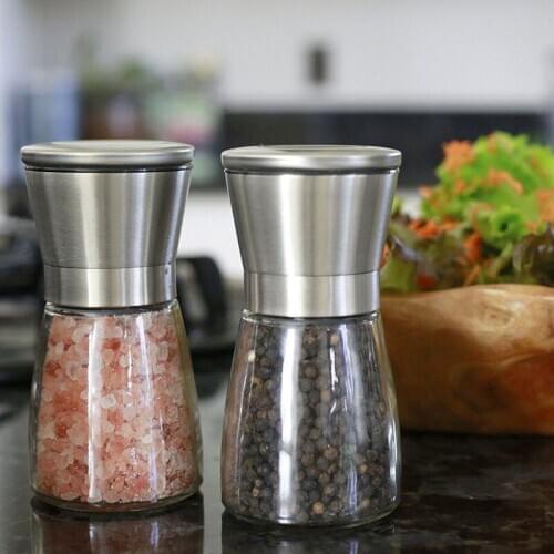 1pc 180ml Stainless Steel Pepper Mill Salt Spice Glass Bottle Grinder Kitchen Tool