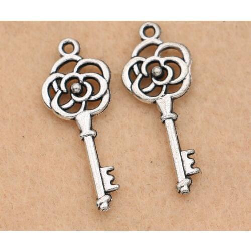10pcs Tibetan Silver Plated Key Charm Pendant fit Bracelet Necklace Jewelry DIY Making Accessories 28x11mm