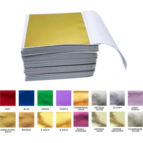 100 Sheets 8x8.5 cm Taiwan Shiny Colorful Imitation Gold leaf for Gilding Funiture Lines Wall Crafts Decoration Gold Foil Sheet