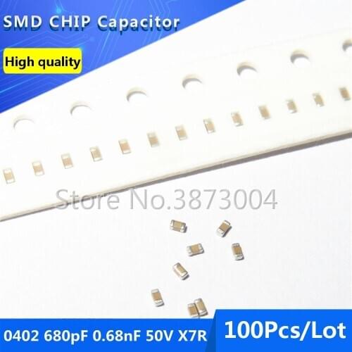 100pcs 0402 680pF 0.68nF 50V X7R 10% Thick Film Chip Multilayer Ceramic Capacitor