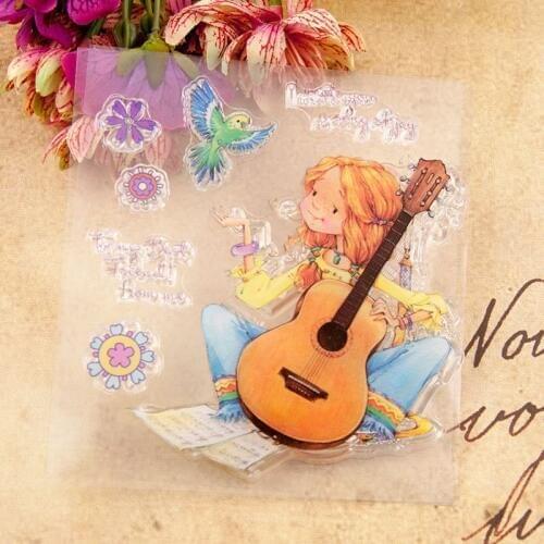 10x10cm guitar girl Transparent Clear Stamps Silicone Seals Roller Stamp DIY scrapbooking photo album/Card Making Easter