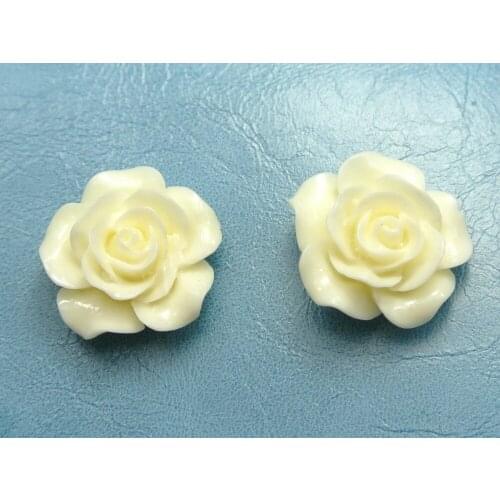 20 Ivory Cabochons Rose Flower Flatback Resin 20mm(3/4") DIY Embellishments