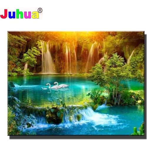 5d Diy Diamond Painting Waterfall Full Square Stones Home Decoration Landscape Diamond Embroidery Scenery Mosaic Beaded Picture