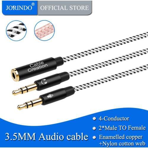 JORINDO 3.5mm Audio Splitter, 3.5mm Female to 2 Dual 3.5mm Male Headphone Mic Audio Y Splitter with Audio Jack CTIA to OMTP