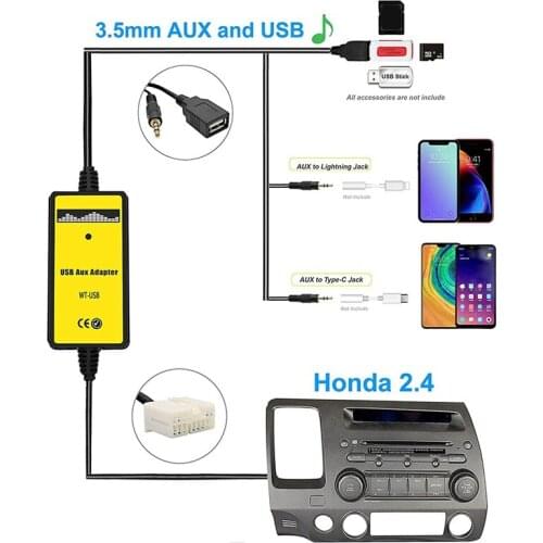Car MP3 Audio Interface AUX USB Adapter CD Changer for Honda Accord 2003 2004 2005 2006 2007 2008 2009 2010