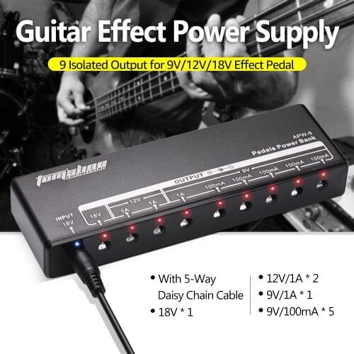 Guitar Effect Power Supply 9 Isolated Output for 9V/12V/18V Effect Pedal with 5-Way Daisy Chain Cable for guitar accessories
