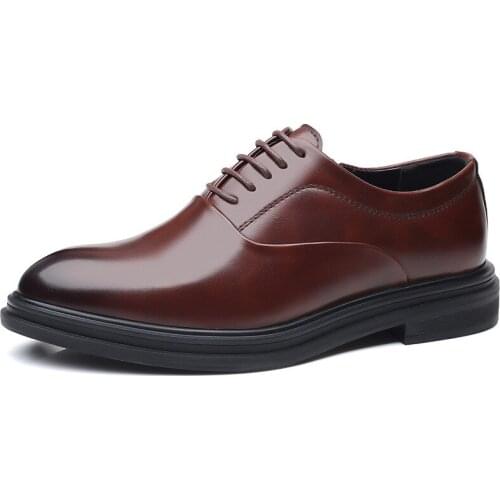 Brand Mens Leather Formal Shoes Lace Up Dress Shoes Oxfords Fashion Retro Shoes Elegant Work Footwear Men Dress Shoes