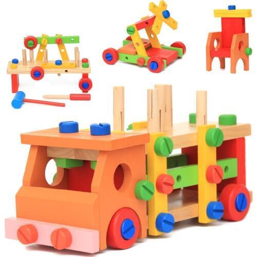 Baby wooden toy tools kids tool car Disassemble Table games Learning Educational Knock on the ball Screw assembly garden game