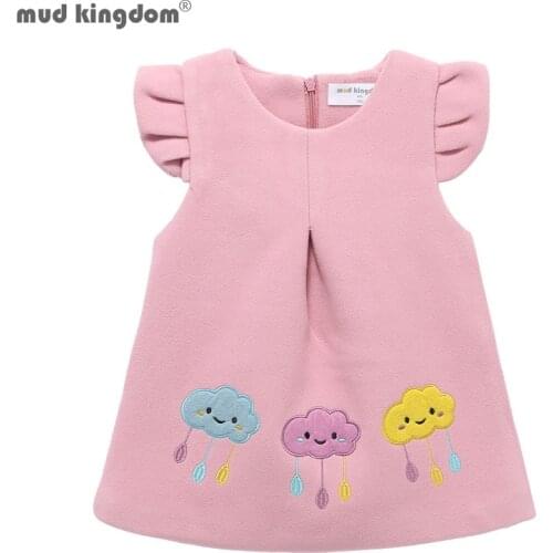 Mudkingdom Faux Wool Girls Dress Ruffle Sleeve Colorful Rain Cute Dresses for Kids Clothes Midweight Girl Clothing Autumn Winter