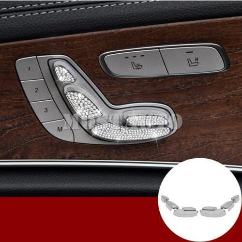 For Benz E Class W213 Rhinestone Style Seat Adjust Button Trim Cover 2017-2018 8pcs Car Accessories Interior Car Decor Car Trim