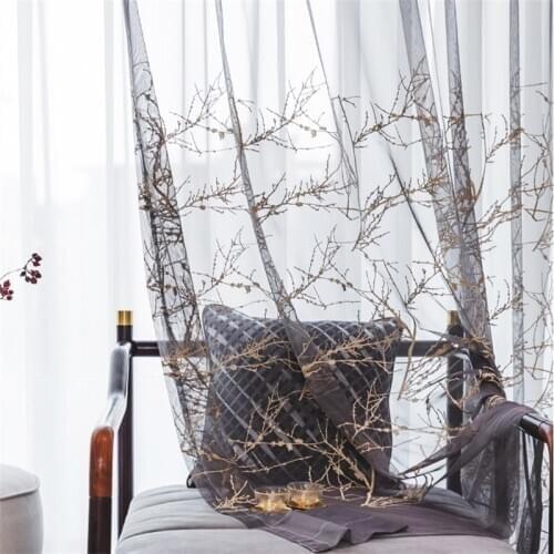 European High-grade Branch Embroidered Tulle Curtains Grey Exquisite Voile For Living Room Bedroom Window Treatment Drapes 547#4
