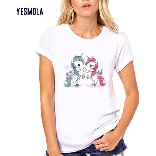 YESMOLA Womens T Shirt Unicorn Kawaii Harajuku T Shirts for Women Female Short Sleeve Casual T-shirt Cartoon T-shirt Tops Tee