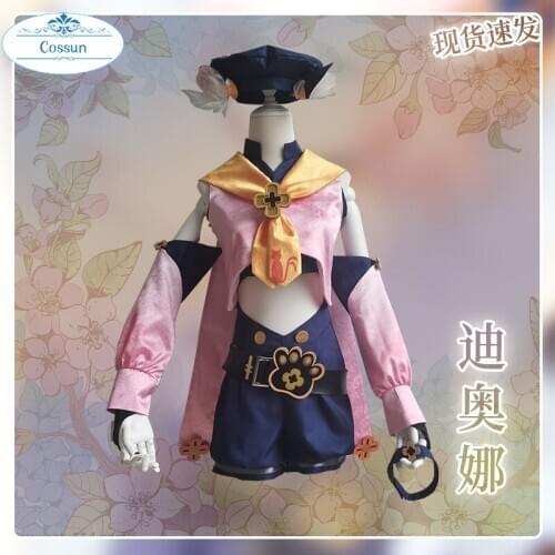 Game Cosplay for Girls Genshin Impact Diona Costume Bartender Clothes Anime Cat Tail Ears Accessories Set Project Tops Vest Hat