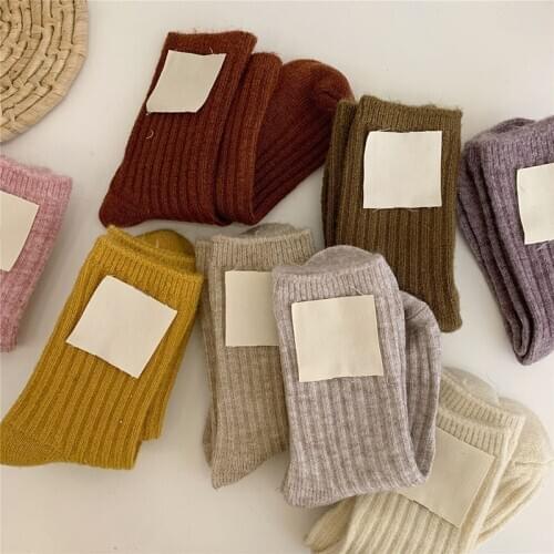 1Pair Cashmere Thick Warm Womens Socks Fashion Pure Color Autumn Winter Long Socks Harajuku Home Floor Sleep Sox Female