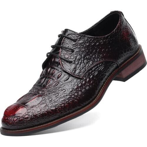 British Style Alligator Leather Dress Shoes Men Fashion Business Crocodile Shoes Mens Lace-up Brand Casual Oxford Shoes Kundura