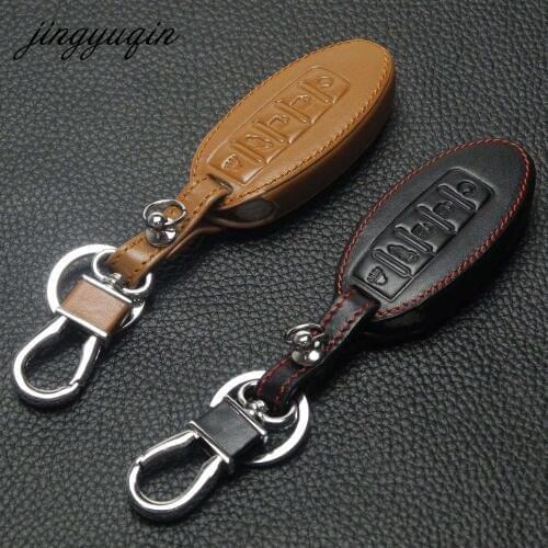 Jingyuqin 5BTN Leather Key Case For Nissan Altima Maxima Infiniti EX FX G37 Q60 QX50 QX70 Smart Keyless Entry Remote Fob Cover