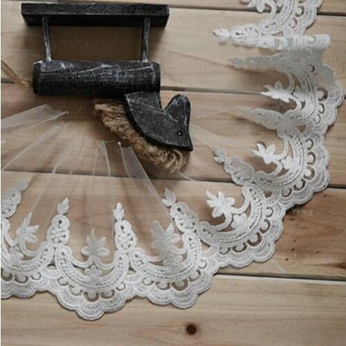 10yards 14cm wide white embroidery wide flower lace trim,Free Shipping