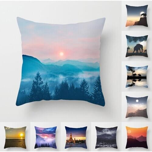 Square Pillow Case Modern Landscape Super Soft Home Furnishings