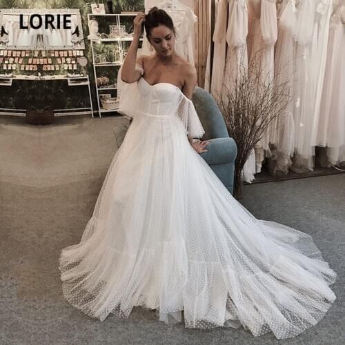 LORIE Beach Wedding Dresses Bohemian Off Shoulder Polka Dot Long Puff Sleeves Wedding Gown Boho Bride Dress abito da sposa