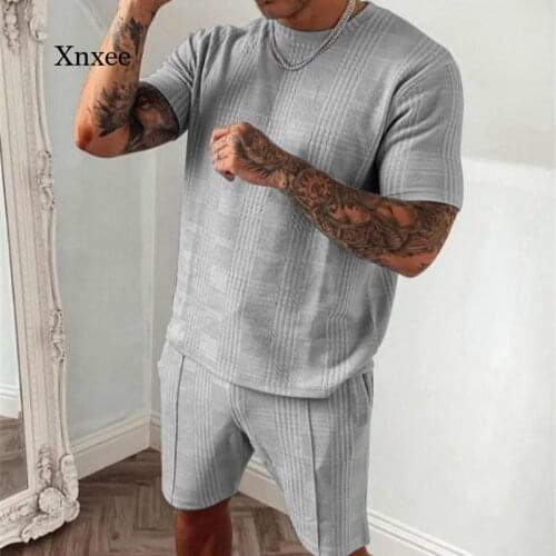 2021 Summer Mens Casual Short-Sleeved Shirt Solid Color Shorts 2-Piece Set of Mens Cotton Fabric Casual Sportswear Slim Fit