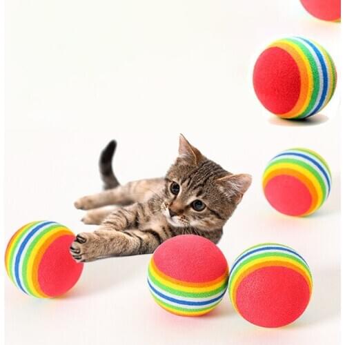 5 PCS Rainbow Ball Cat Toy EVA Soft Interactive Pet Products Kitten Play Chewing Rattle Scratch Ball Training Pet Supplies