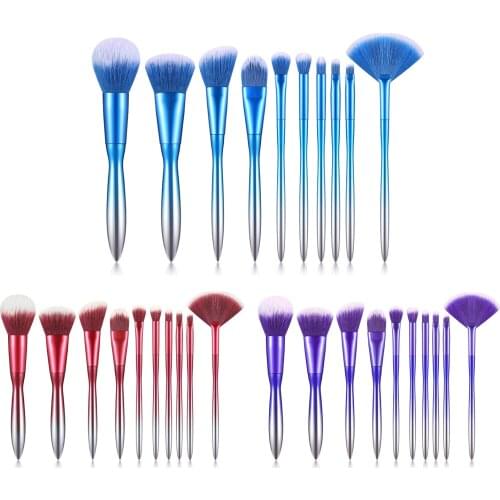 10 PCS Eyeshadow Makeup brush Set Eyebrow Foundation Blush Concealer Loose powder Plating handle Face Beauty Makeup tool