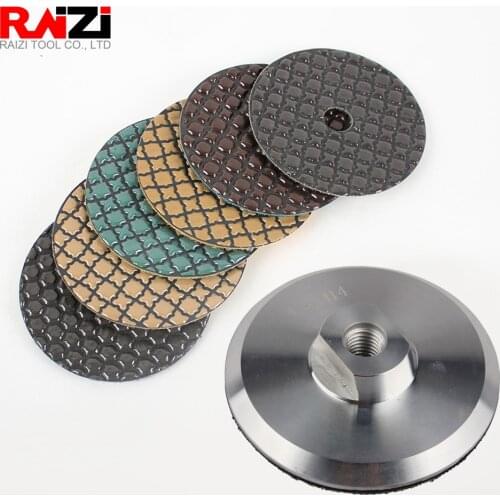 Raizi 4"/100 mm Flexible diamond polishing pads set with aluminum backer pad marble granite stone wet/dry abrasive sanding disc