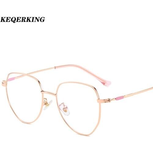 Computer Glasses 2020 Spectacle Frames Anti Blue Light Goggles Metal Eyeglasses Frame Women Round Clear Lens Fake Glasses