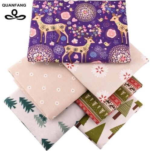 QUANFANG 6Pcs/Lot Printed Cotton Linen Fabric For Patchwork Quilting Sewing&DIY Sofa Table Cloth Tissue Curtain Bag Cushion