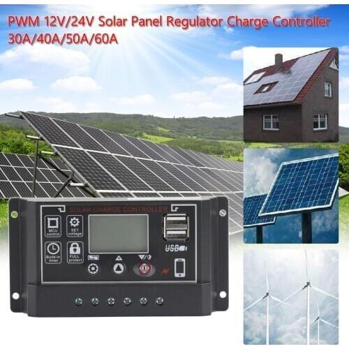 Areyourshop PWM 30A 40A 50A 60A Solar Battery Regulator Charge Controller 12V 24V 4-Stage Dual USB