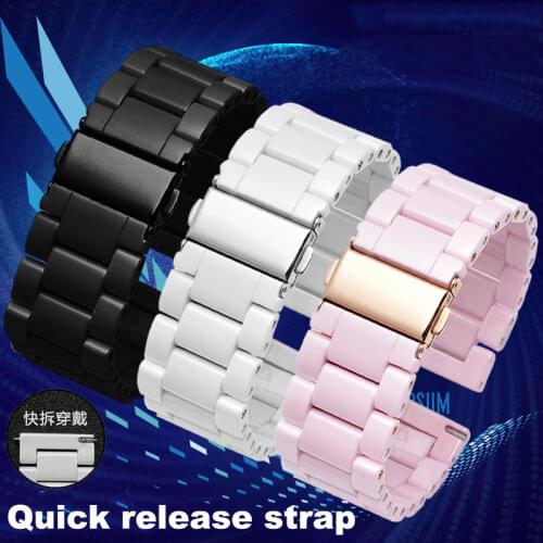 20mm 22mm luxury ceramic and stainless steel black white strap for Samsung s2 3 4 Huawei GT watch strap bracelet wristband belt